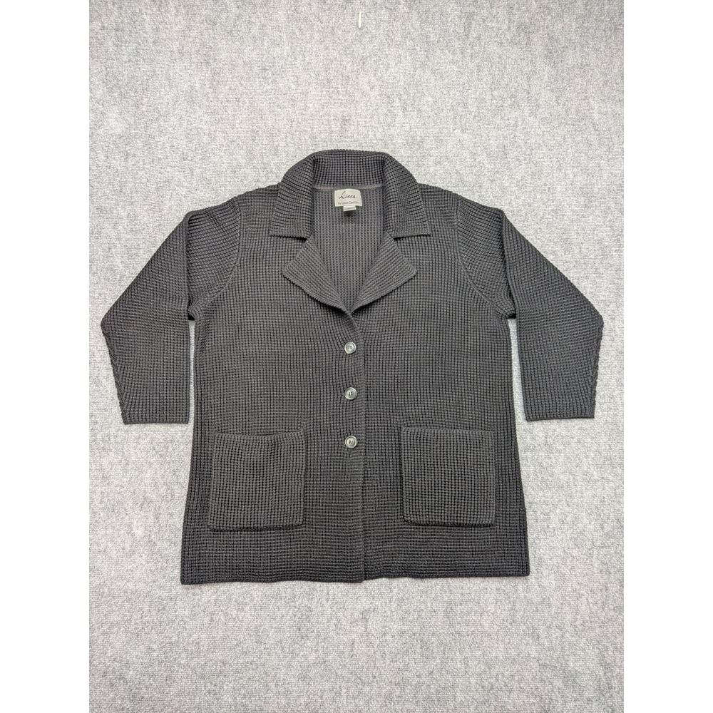 Linea Louis Dell'Olio Knit Button Front Blazer Jacket Women's 1X Black Timeless